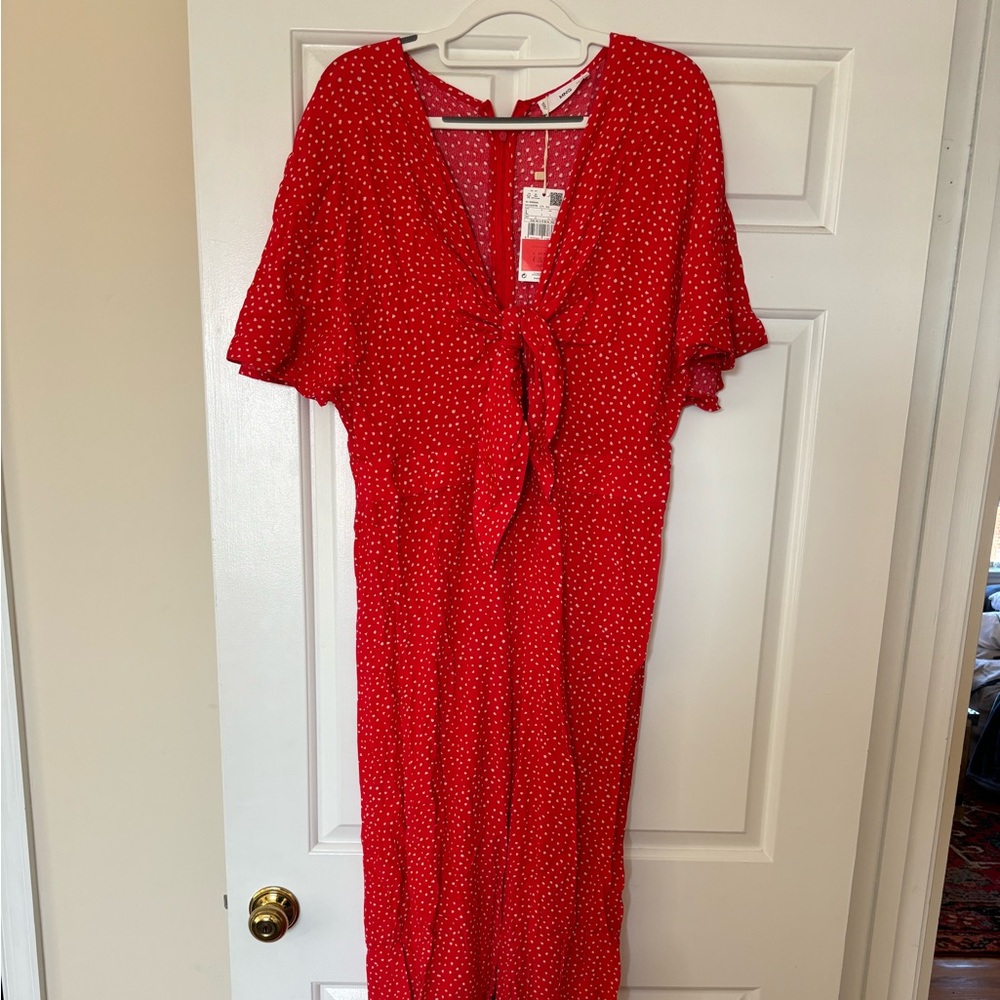 Red Polka Dot Jumpsuit with Tie Front